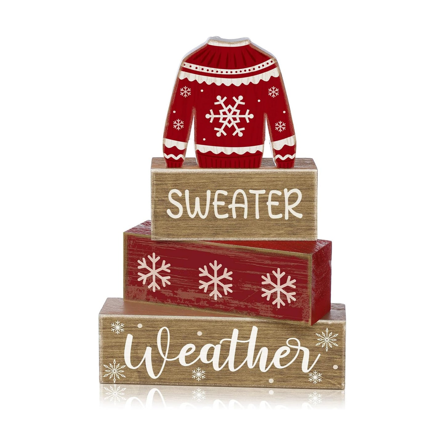 Lineshading 4 Pcs Christmas Table Decoration Wooden Block Signs Sweater