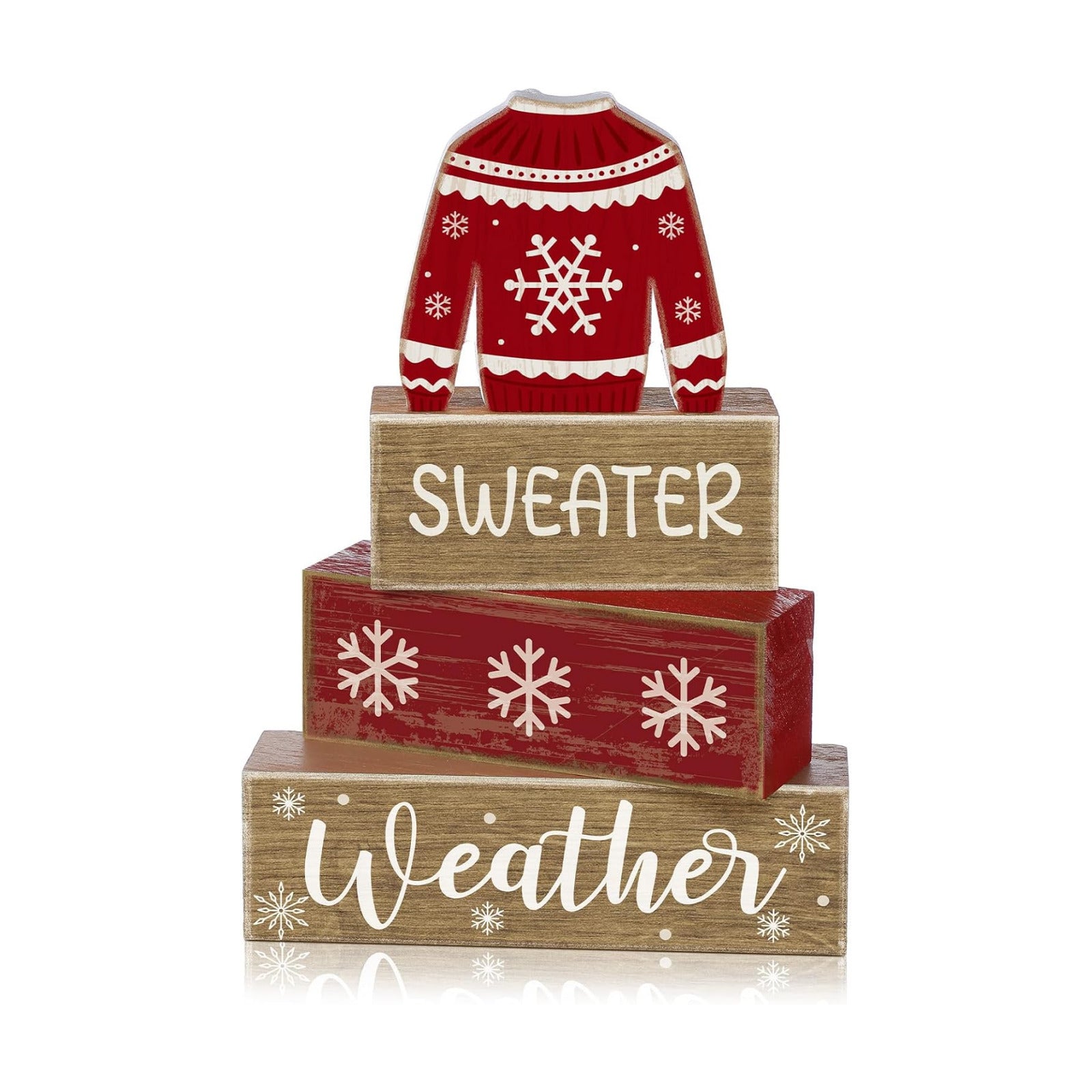 Lineshading 4 Pcs Christmas Table Decoration Wooden Block Signs Sweater