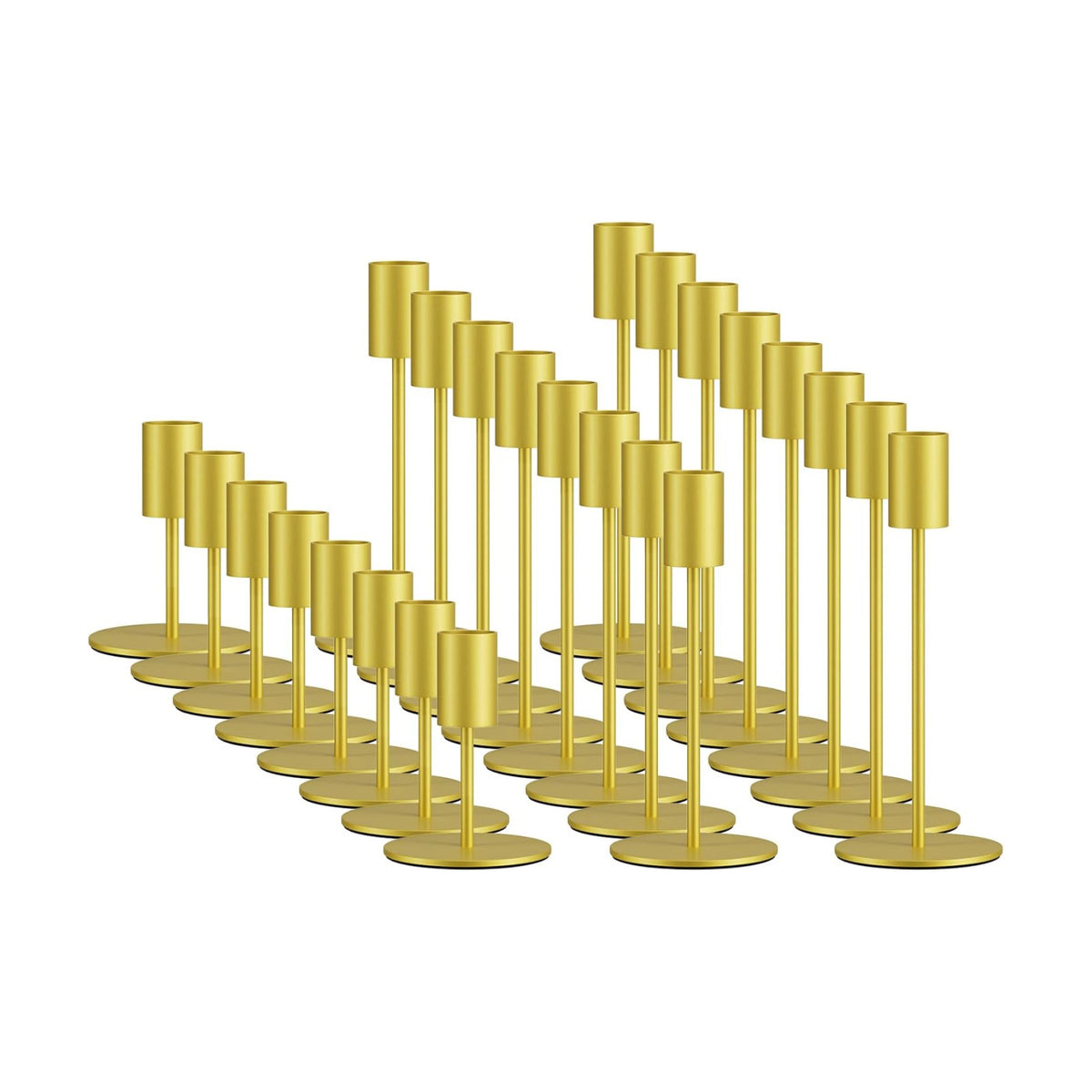 zeochyni Set of 24 Gold Taper Candle Holder Bulks for Wedding, Party Decor | Tall Metal Candlestick Holders with