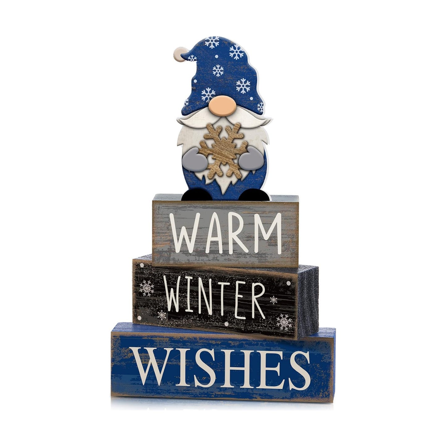 Lineshading 4 Pcs Winter Gnome Wooden Sign Blue Tiered Tray Decor Farmhouse