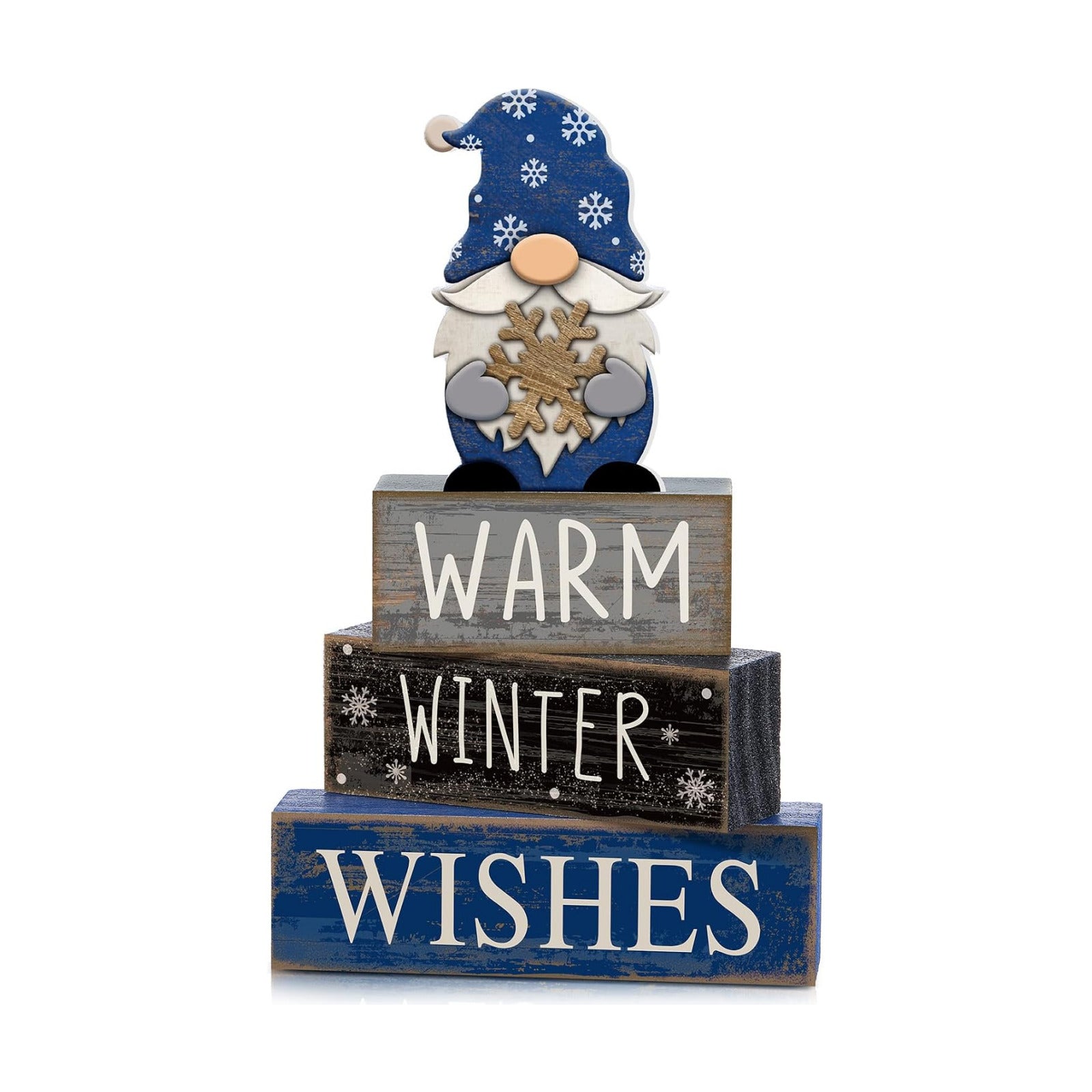 Lineshading 4 Pcs Winter Gnome Wooden Sign Blue Tiered Tray Decor Farmhouse