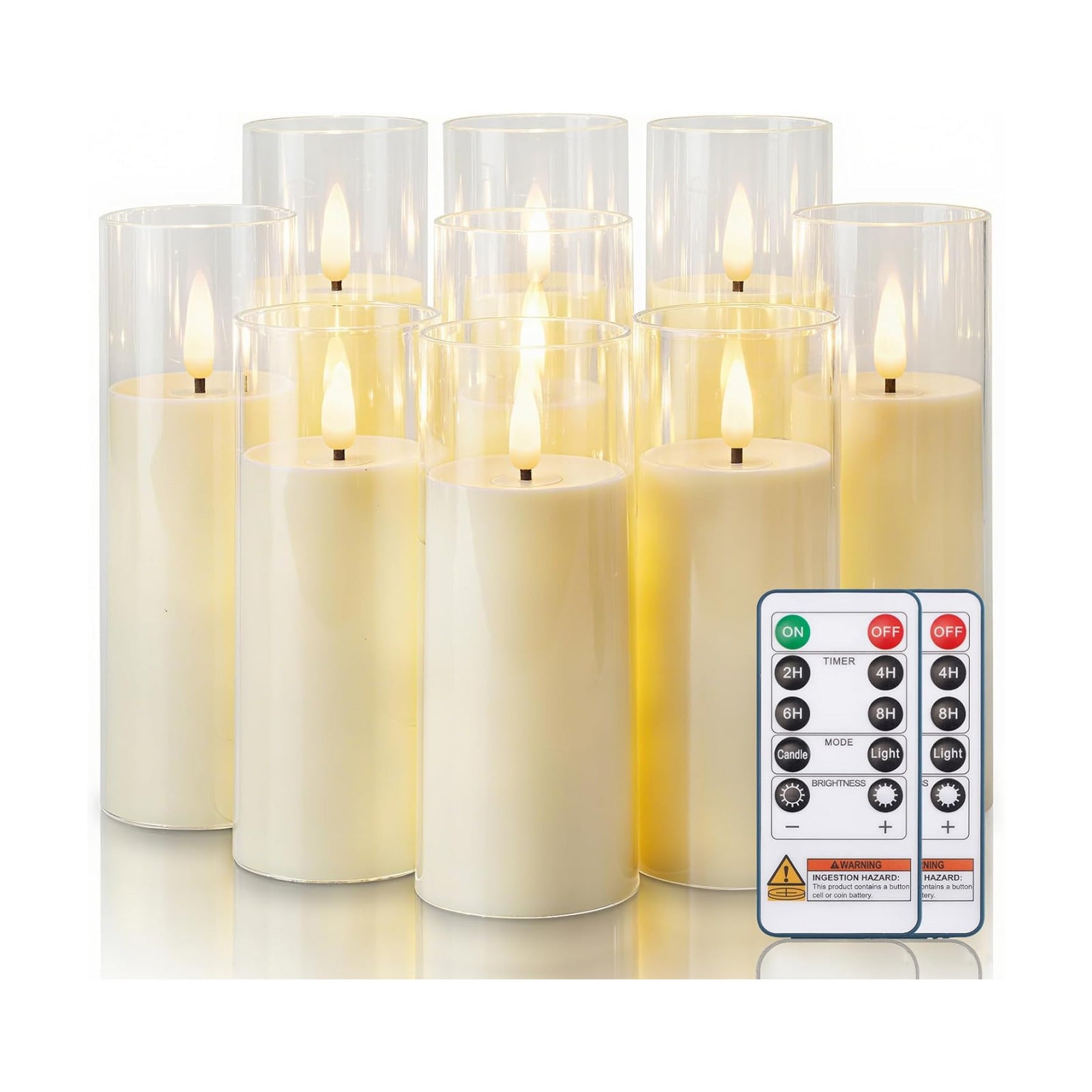 Homemory Ivory Flameless LED Pillar Candles, Remote Timer, 9 Pack | Battery operated flickering LED pillar c, les, dual