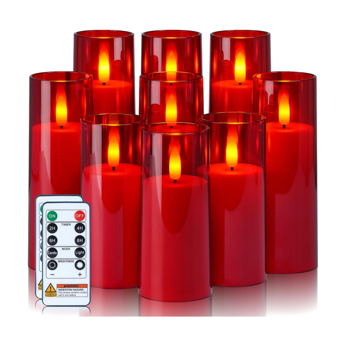 Homemory Red Flameless LED Pillar Candles, Remote Timer, 9 Pack | Battery operated flickering LED pillar c, les, dual