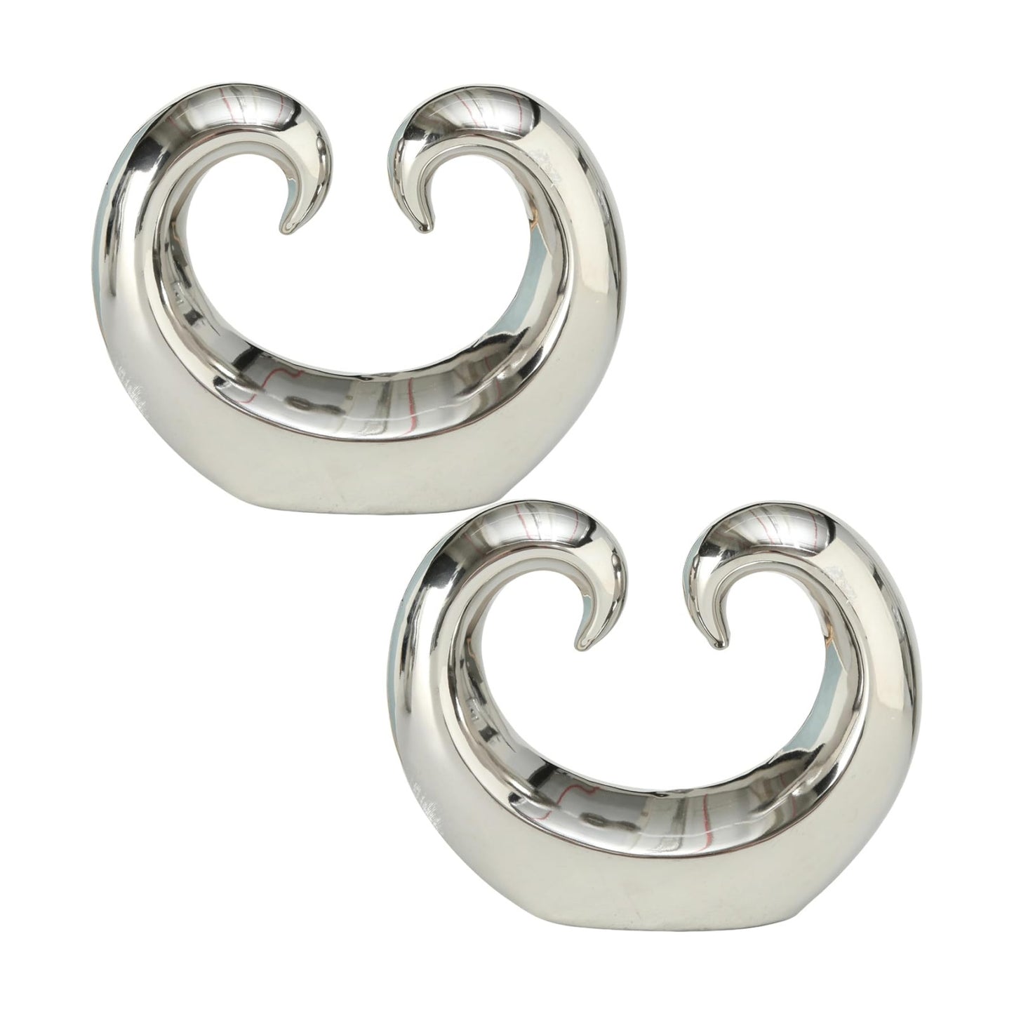 Titanium Glazed Ceramic / Curled Wave / Silver / Set of 2