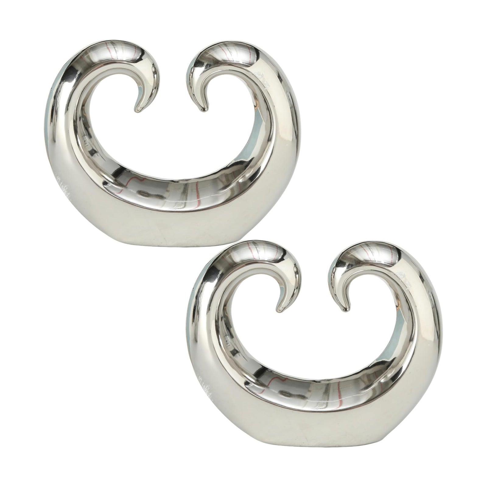 Titanium Glazed Ceramic / Curled Wave / Silver / Set of 2