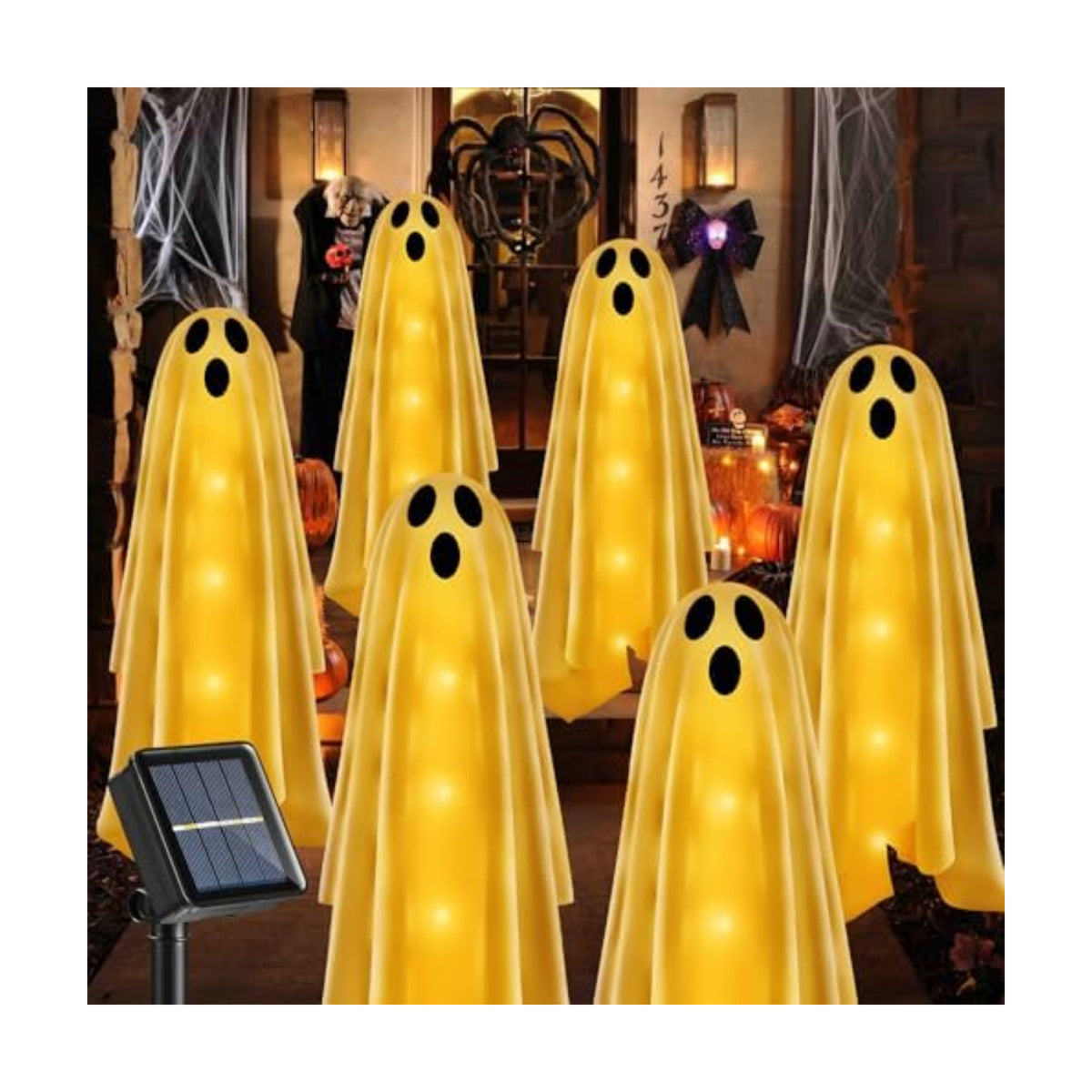 6PACKS Halloween Decorations Outdoor Solar Ghost Lights,Scary Ghost Decor with Spooky Party Gifts,Solar Halloween Path Lights for Front Porch/Yard/Garden/Home/Ghost Party Decor Warm White