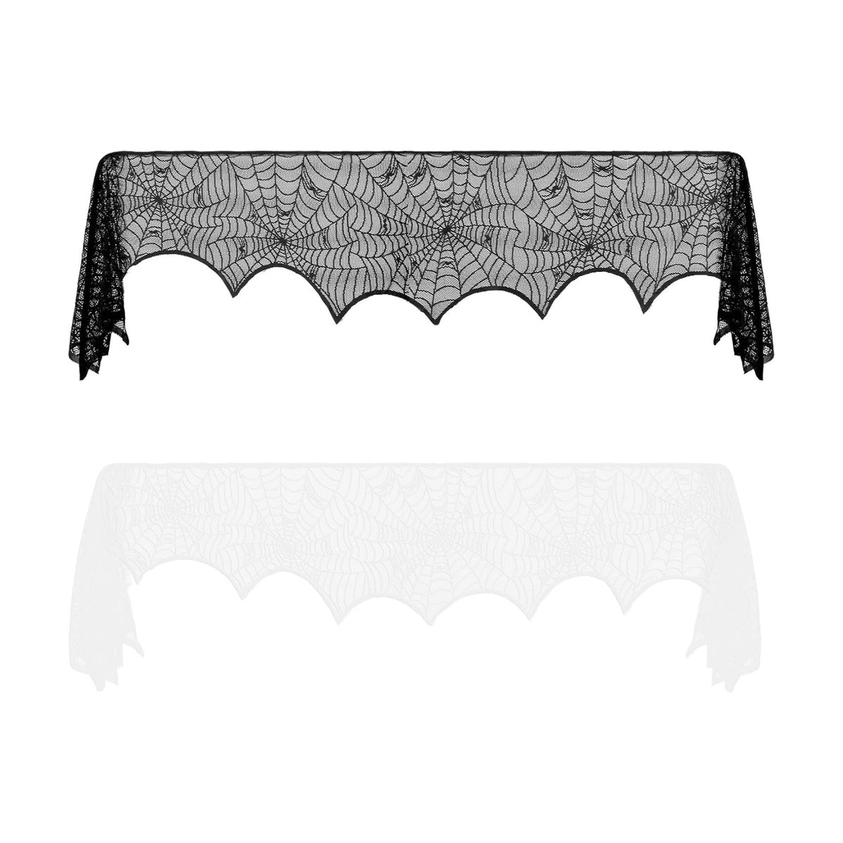 Halloween Mantle Scarf 2 Pcs Lace Spiderweb Fireplace Mantel Scarf,Halloween Mantel Decor for Cloth Table Runner,Halloween Decorations Indoor Festive Party Supplies 96 x 18 Inch White and Black