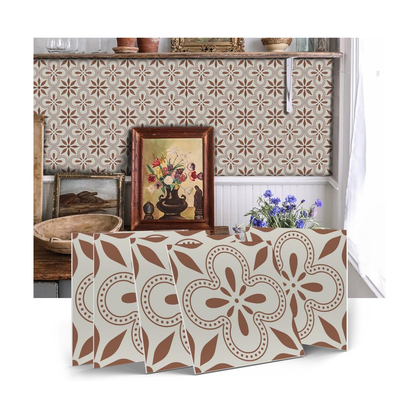 Tile Sticker Self Adhesive Wall Decals Peel and Stick Kitchen / Art-230 / 5.9 x 5.9 / Set of 12