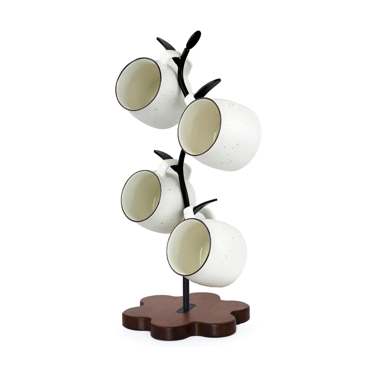 Mug Tree for Coffee Cups – Rustic Mug Holder Stand with 4 Hooks, Countertop Cup Rack for Coffee Bar & Kitchen