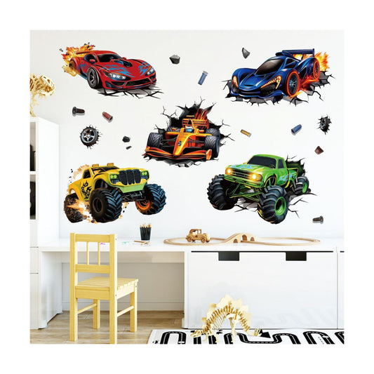 3D Racing Cars Wall Decals