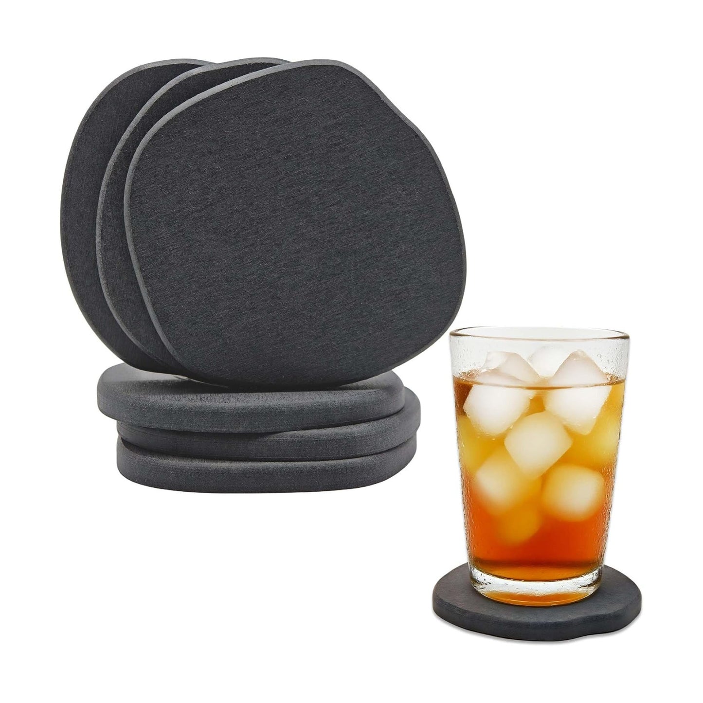 Absorbent Coasters for Drinks Modern Unique Aesthetic Stone Coaster for Desks / Dark Grey / Set of 6
