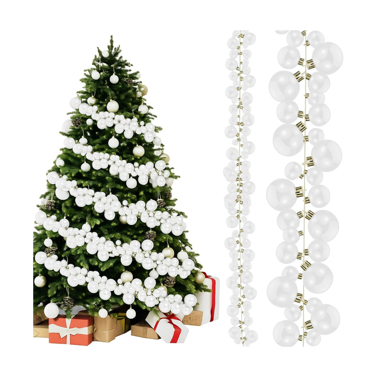 Geetery 29.5 Ft/350 Christmas Ball Garland Ball Ornament 3 Size Combo Christmas Bauble Garland Xmas Tree Bulb