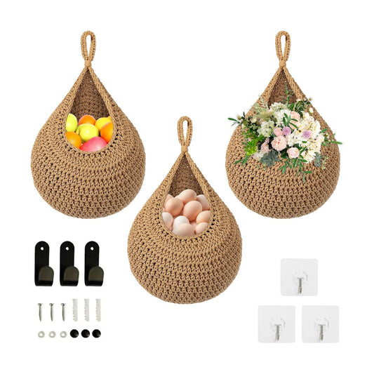 Boho Hanging Fruit Baskets / Brown / Set of 3