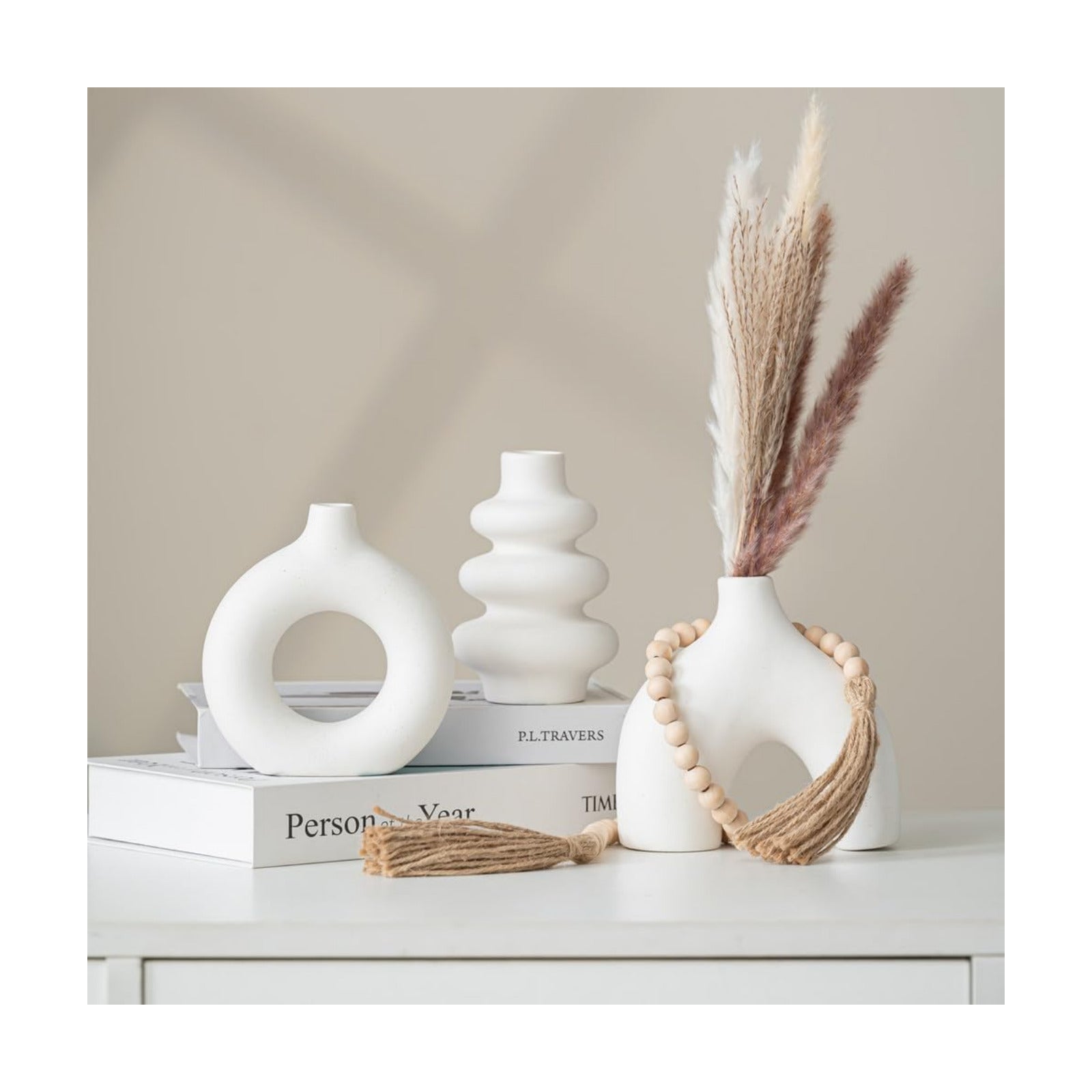 White Ceramic Vase / White Set / Set of 3