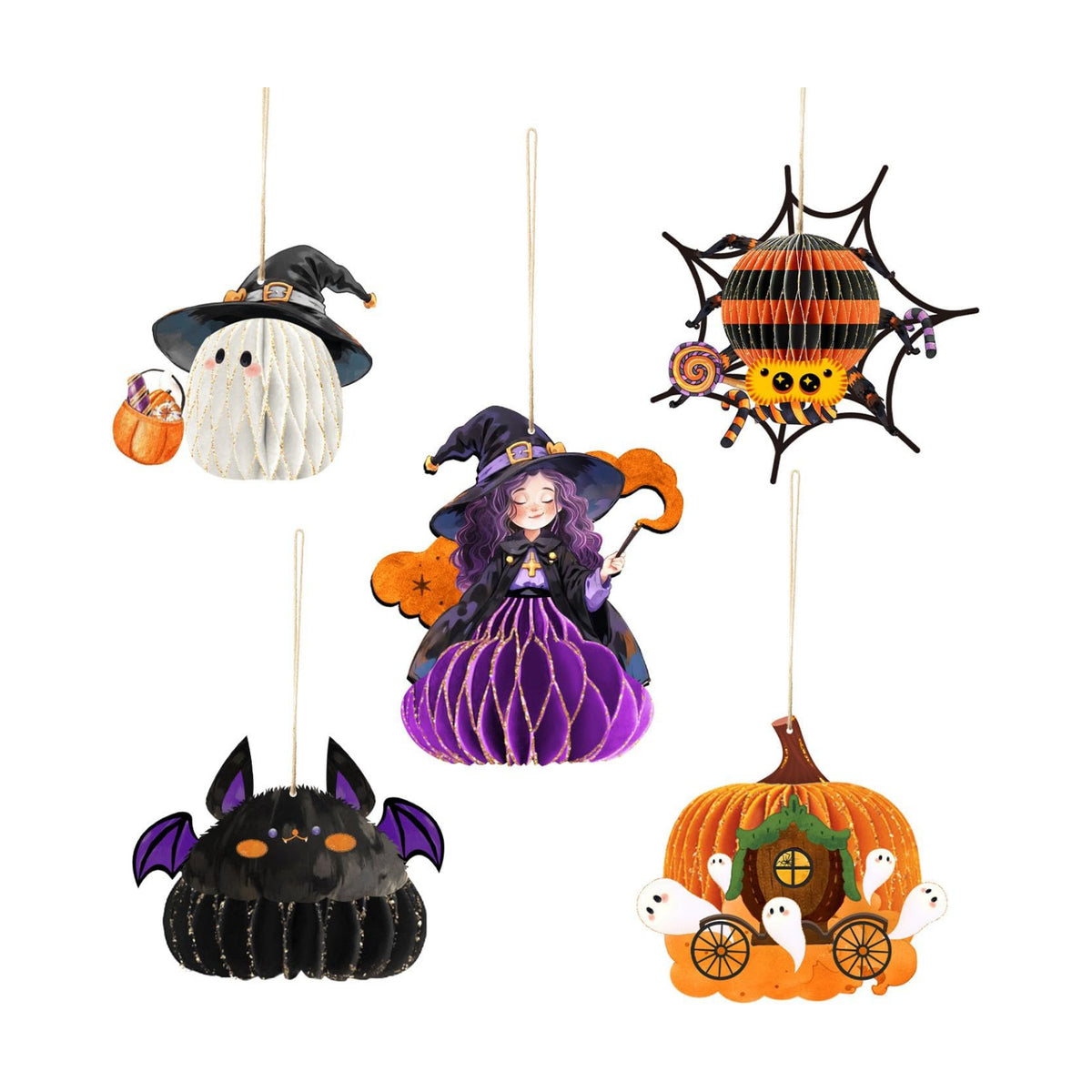 AOBKIAT Halloween Party Decorations,5PCS Hanging Honeycomb Ornaments