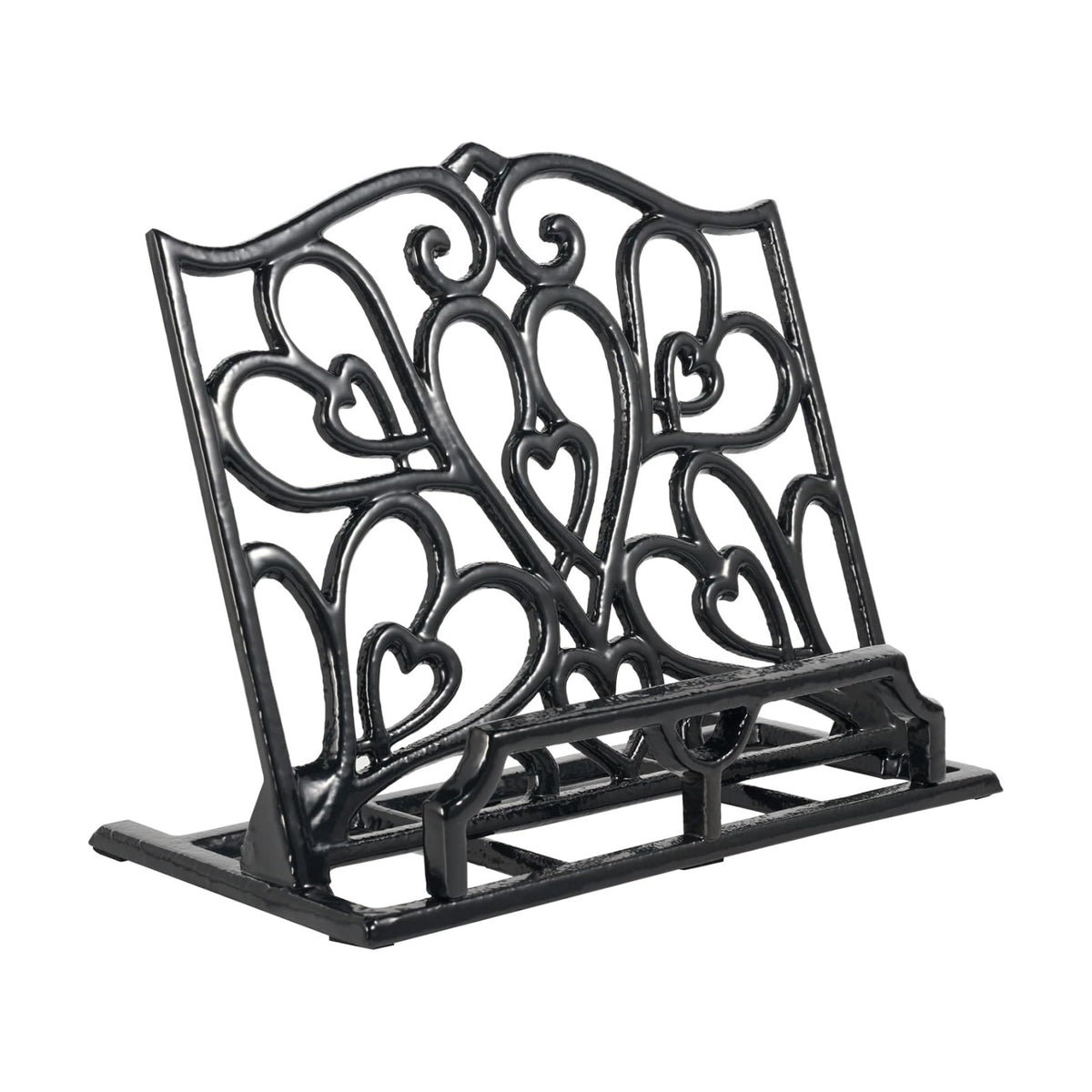 JOGREFUL Cast Iron Cookbook Stand, Kitchen Recipe Holder Love Heart Black | Heavy-Duty Book Vintage Holder, Reading