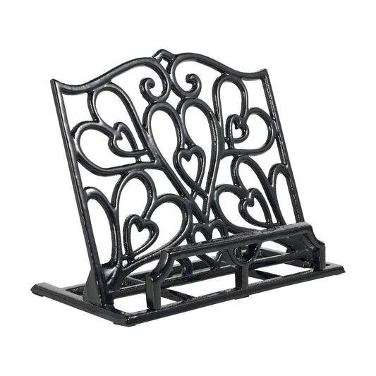 JOGREFUL Cast Iron Cookbook Stand, Kitchen Recipe Holder Love Heart Black | Heavy-Duty Book Vintage Holder, Reading