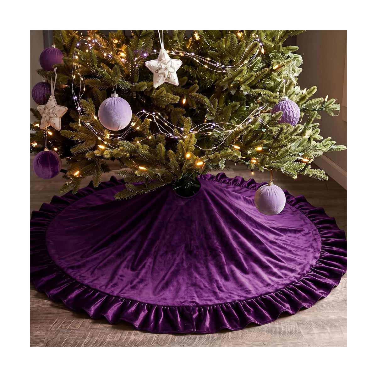 Velvet Christmas Tree Skirt, 36 Inches, Bow Style, Purple