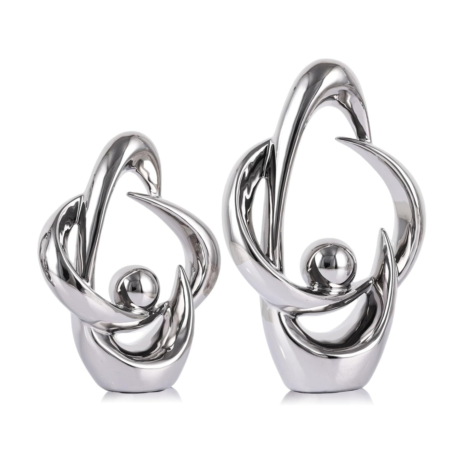 Home Decor Accent Ceramic Statue Abstract Sculptures Centerpieces Mid Century / Sliver / Set of 2