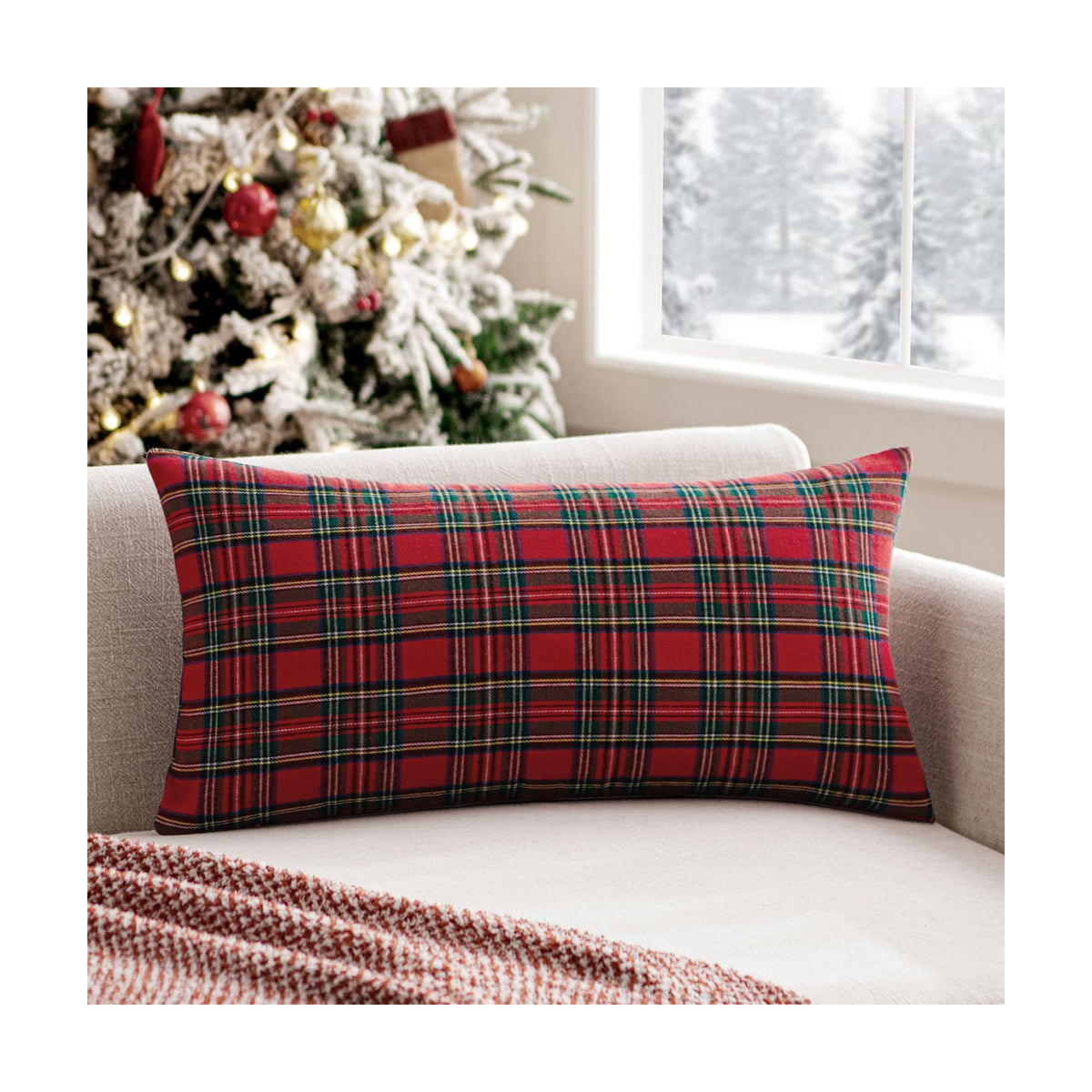 MIULEE Christmas Plaid Pillow Cover Scottish Tartan 12x24 Red
