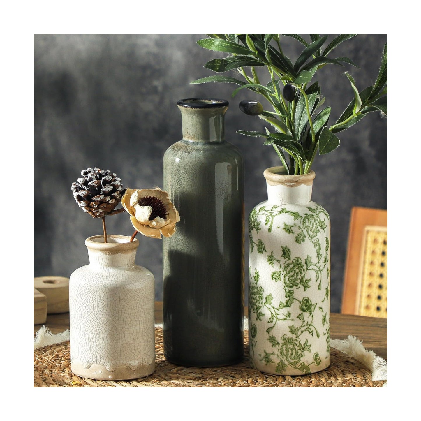 Vintage Vase / Ceramic Vintage Flower Vases / 007 Vintage - Green / Set of 3