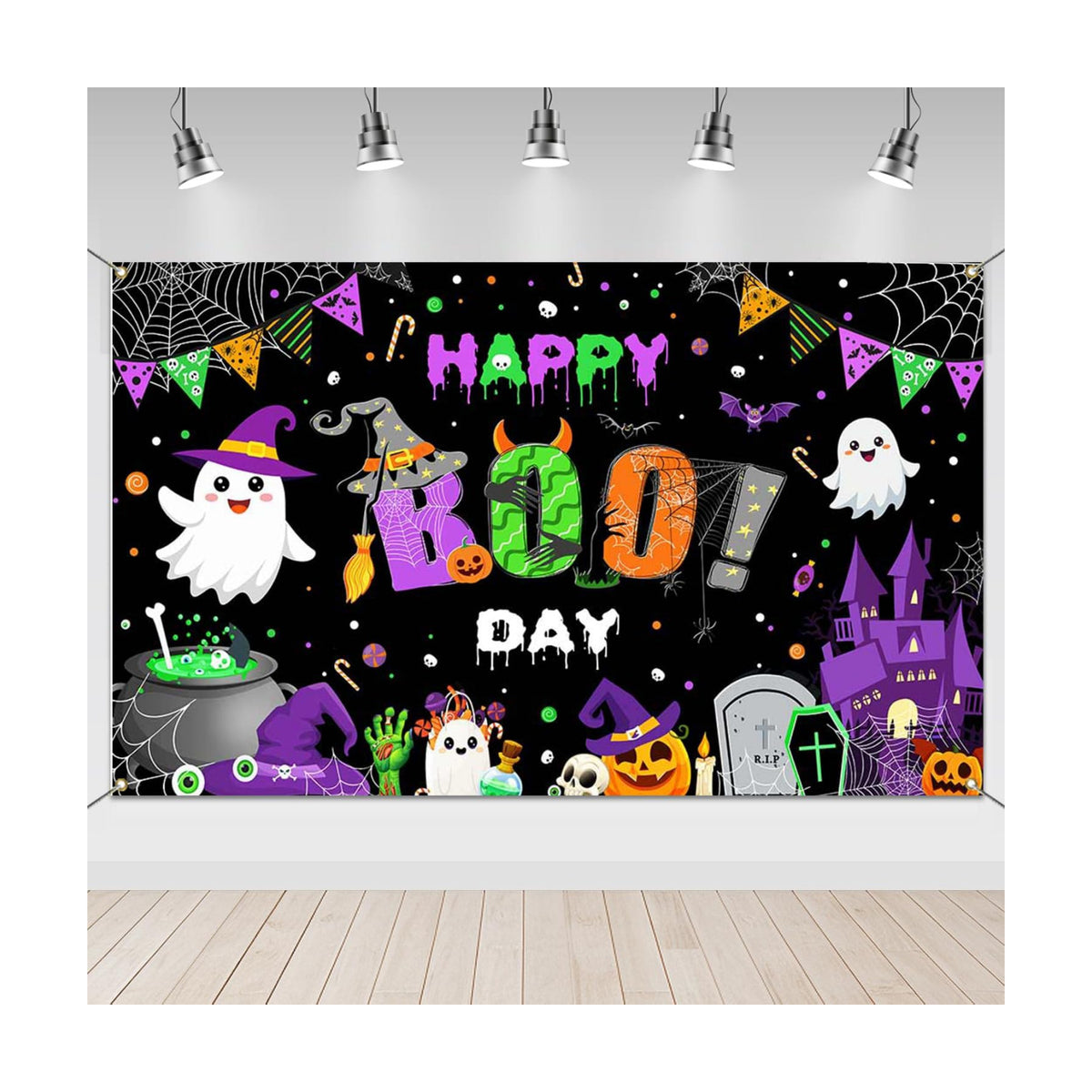 Happy Boo Day Banner Backdrop Halloween Birthday Decorations 6x3.6ft