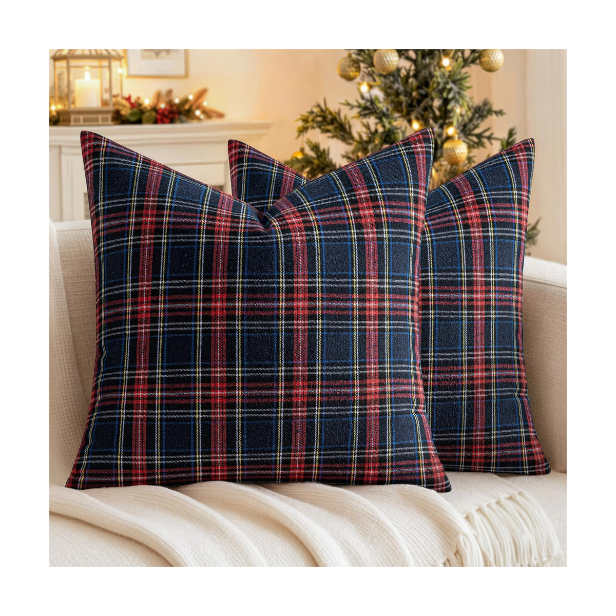 MIULEE Christmas Plaid Pillow Covers Scottish Tartan 26x26 Blue