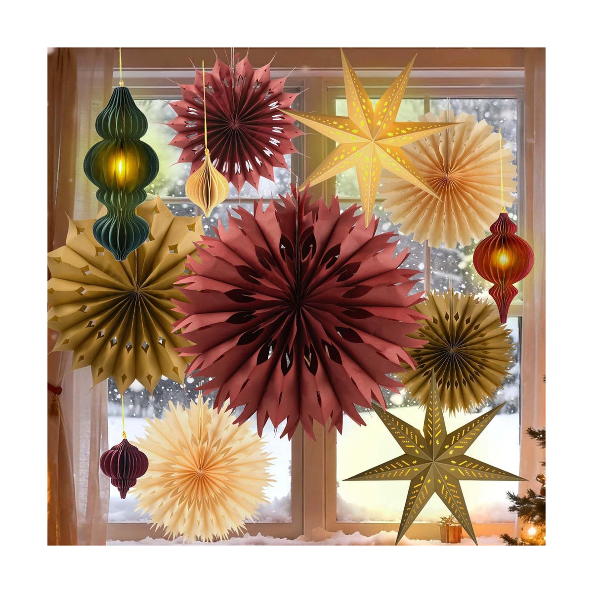 Christmas Honeycomb Snowflake Fans Hanging Ornamnets Set
