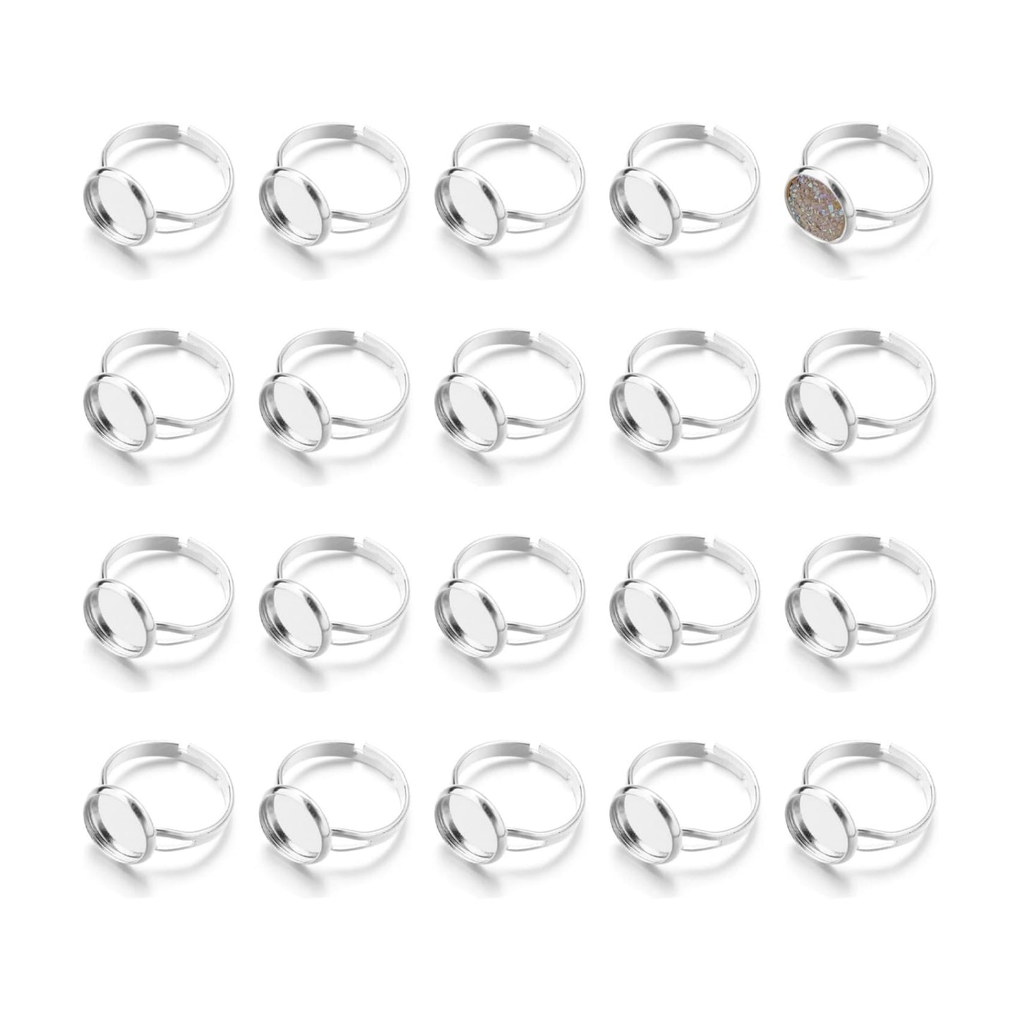 12mm Adjustable Ring Blanks Bezel Trays for DIY Resin Crafts Jewelry / Set of 100