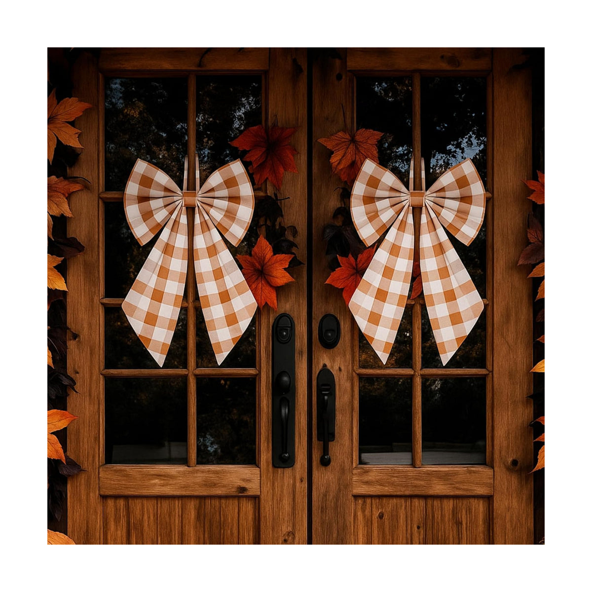 Suncalla 2 Pcs Orange Fall Plaid Wreath Bows 18'' x 12''