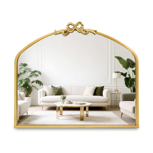 Metal Frame / Vintage Bow Mirror / Arched / 24"L x 28"W / Gold / 24 x 28
