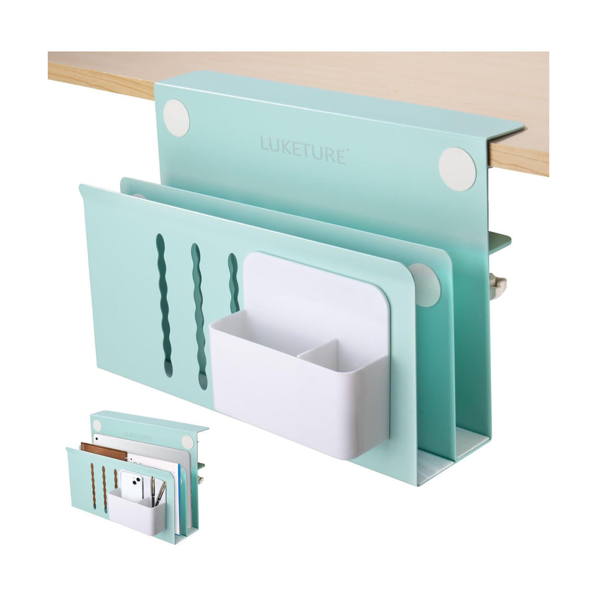 LUKETURE Desk Side Storage, 2 Tie Laptop Holder No Drill Clamp On Organizer | Steel Side Desk Organizer, Clamp on