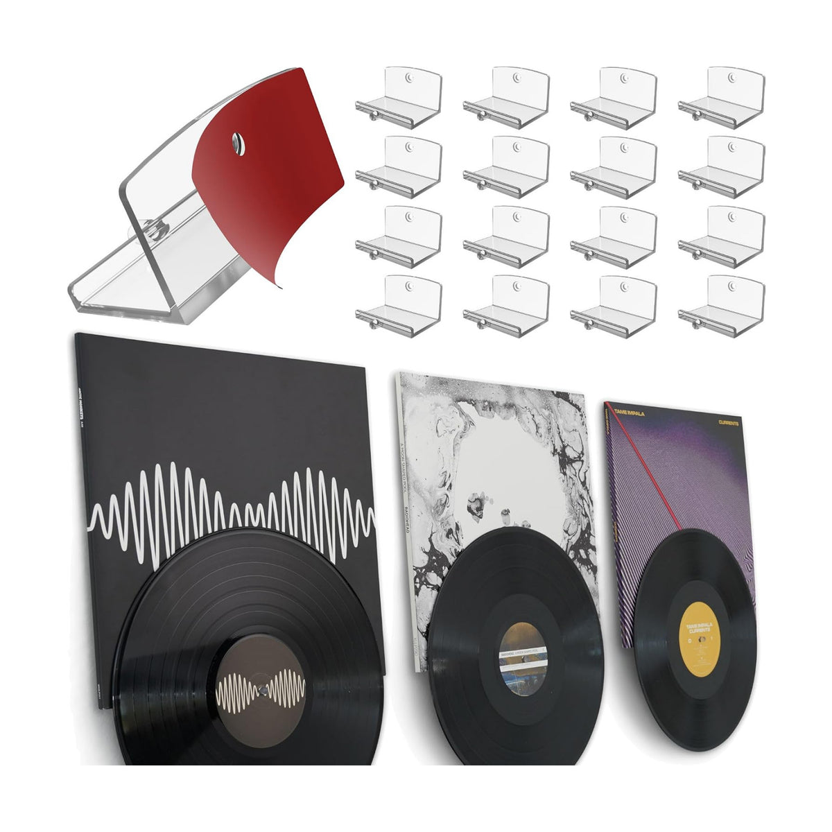 Adhesive Vinyl Wall Mount (16-Pack) – Dual Display Album and Disc, Strong Hold Record Holder Wall, Record-Safe Easy