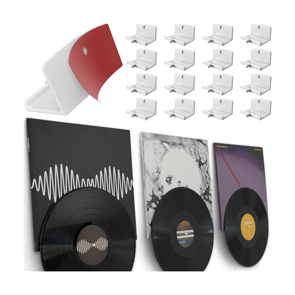 Adhesive Vinyl Wall Mount (16-Pack) – Dual Display Album and Disc, Strong Hold Record Holder Wall, Record-Safe Easy