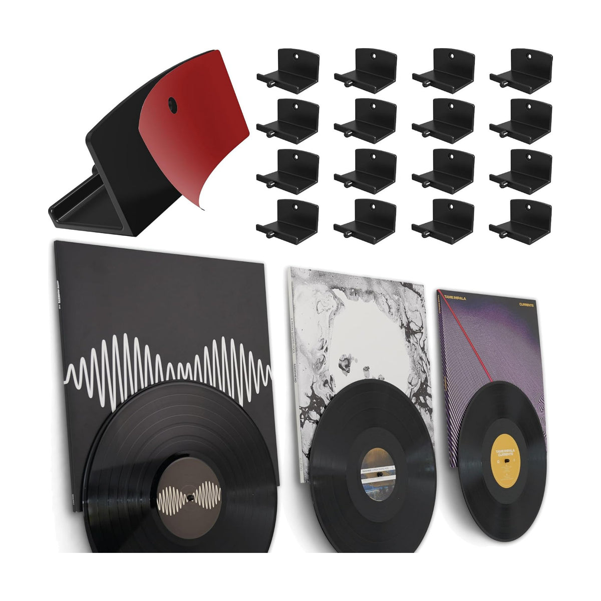 Adhesive Vinyl Wall Mount (16-Pack) – Dual Display Album and Disc, Strong Hold Record Holder Wall, Record-Safe Easy