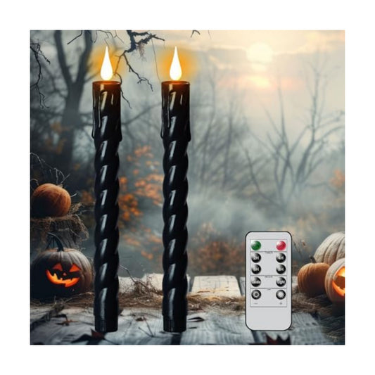 Black Flameless Taper Candles Battery Operated with Remote Timer