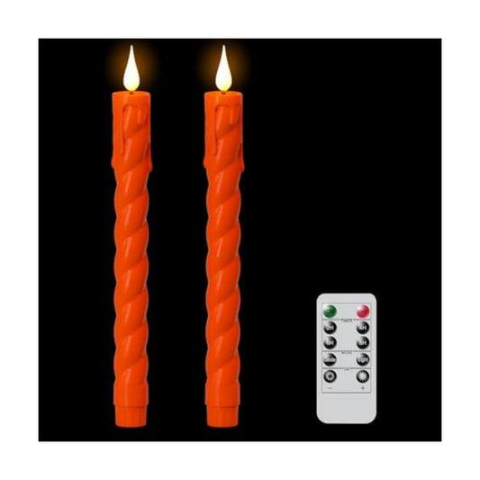 Orange Flameless Taper Candles Battery Operated with Remote Timer
