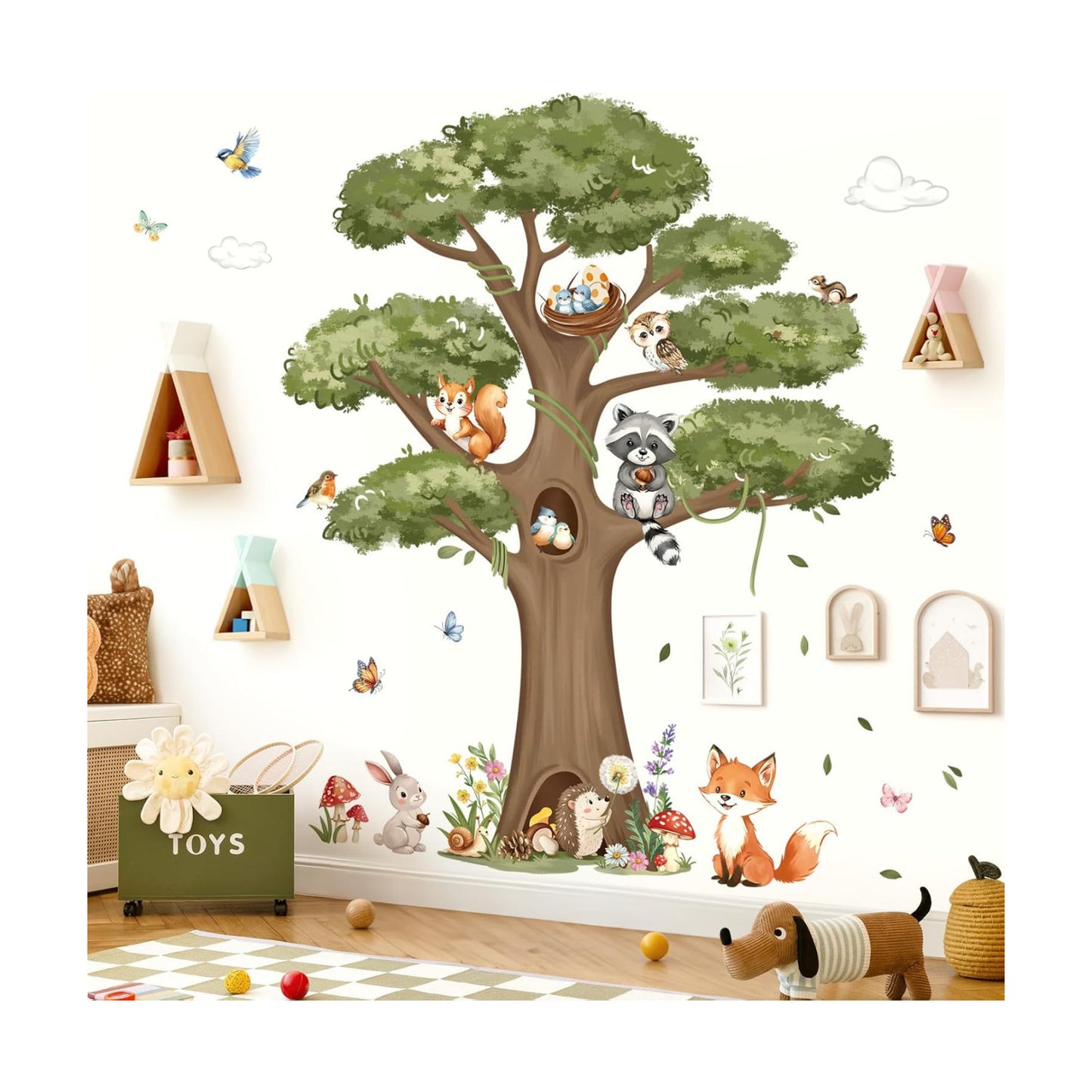 Woodland Animals Large Tree Wall Stickers Forest Animal Fox Rabbit Hedgehog Wall Decals Kids Room