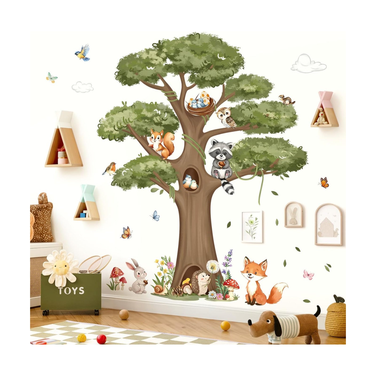 Woodland Animals Large Tree Wall Stickers Forest Animal Fox Rabbit Hedgehog Wall Decals Kids Room
