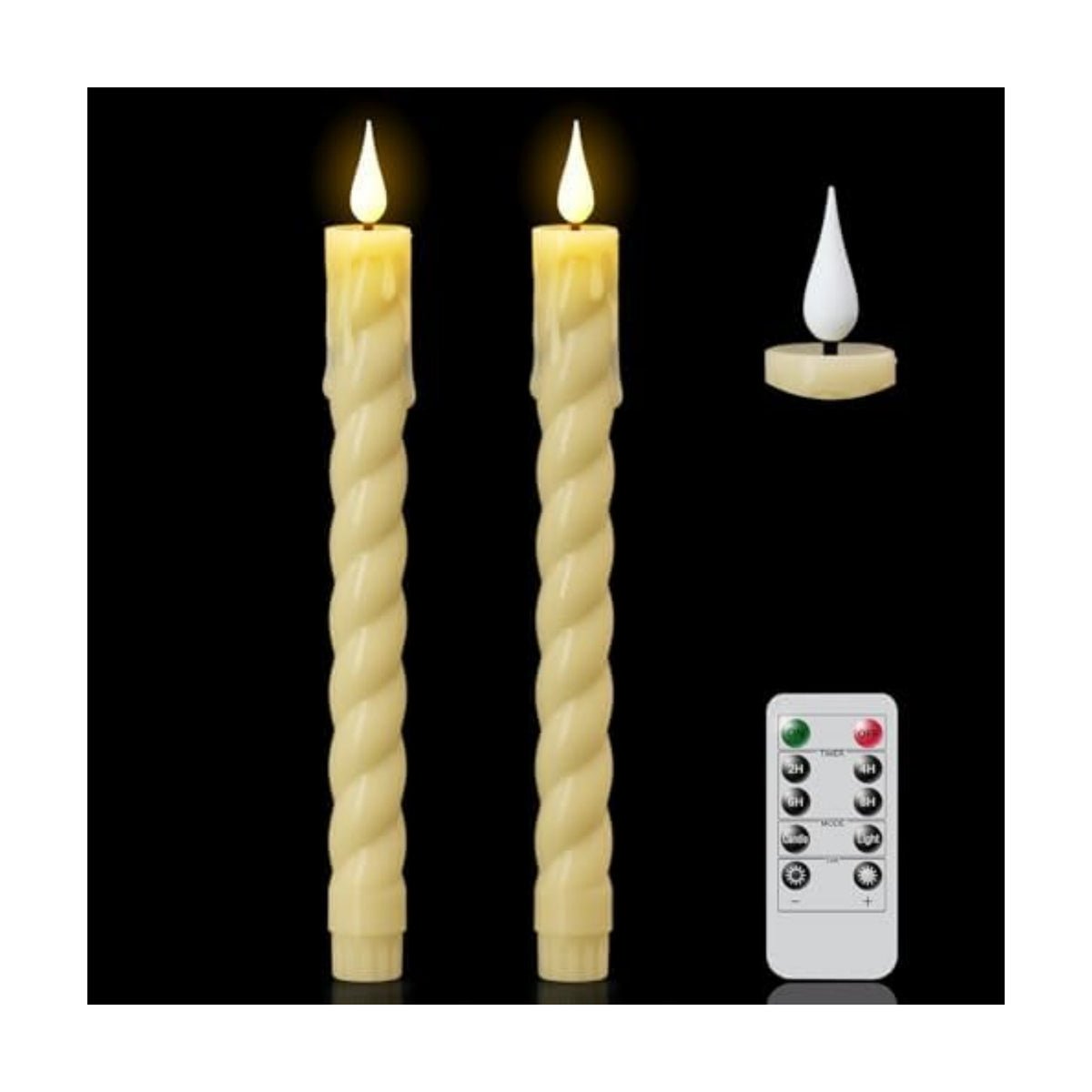 Ivory Flameless Taper Candles Battery Operated with Remote Timer
