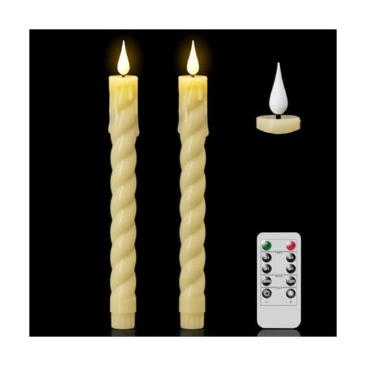 Ivory Flameless Taper Candles Battery Operated with Remote Timer