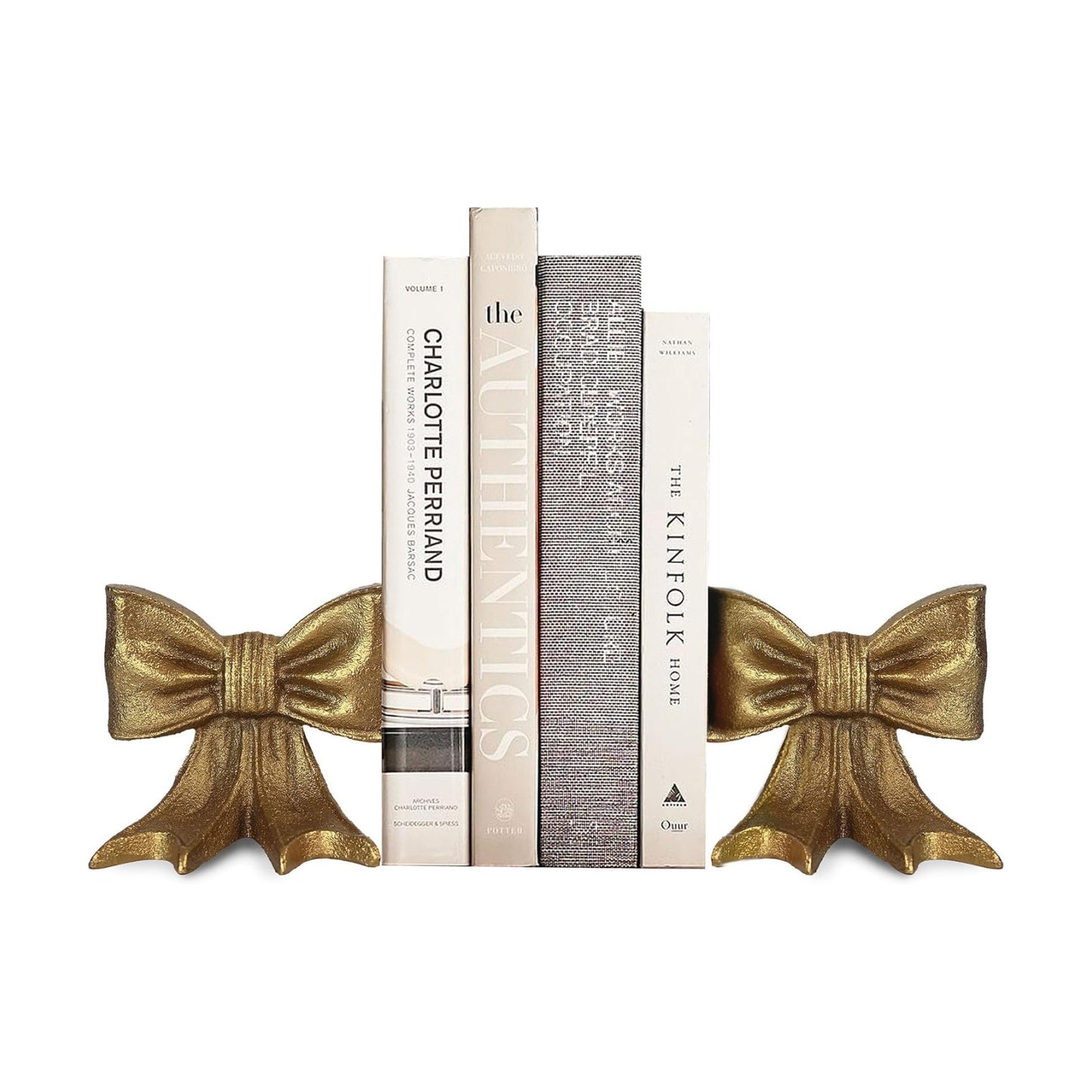 Bow Metal Bookends Heavy Duty Cast Iron Book Ends for Heavy Books Unique Modern / Gold / Set of 2