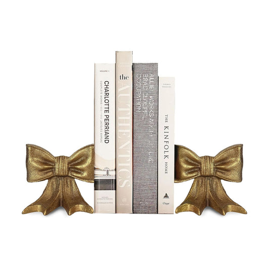 Bow Metal Bookends Heavy Duty Cast Iron Book Ends for Heavy Books Unique Modern / Gold / Set of 2