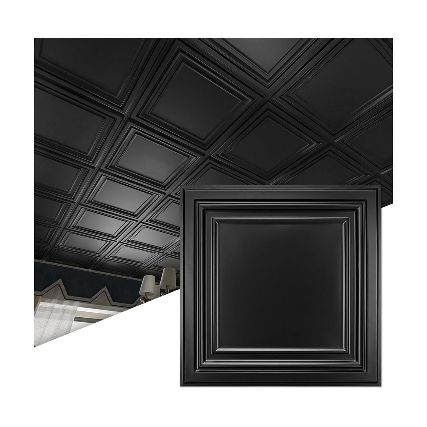 Decorative Panels / PVC Drop Ceiling Tiles / Matte Black / 24 x 24 / Set of 12