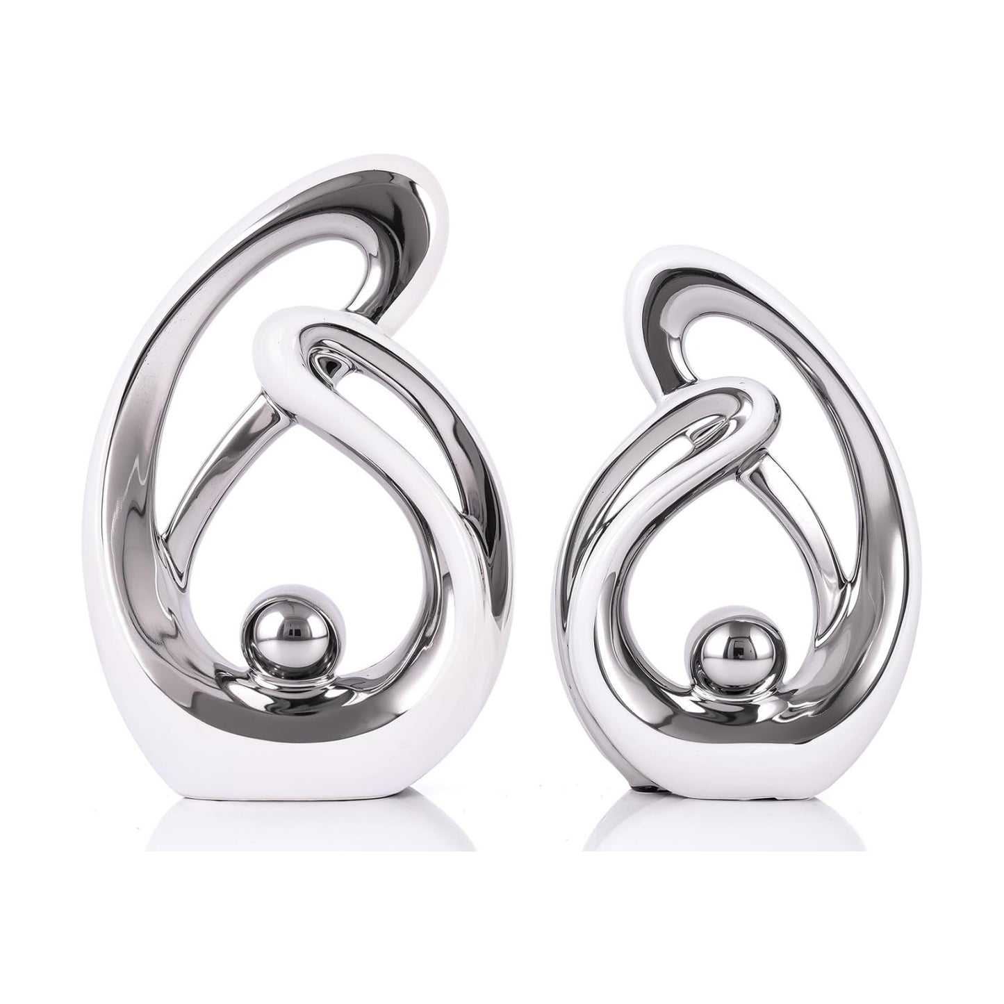 Abstract Ceramic Statue / White Silver / Small / Set of 2