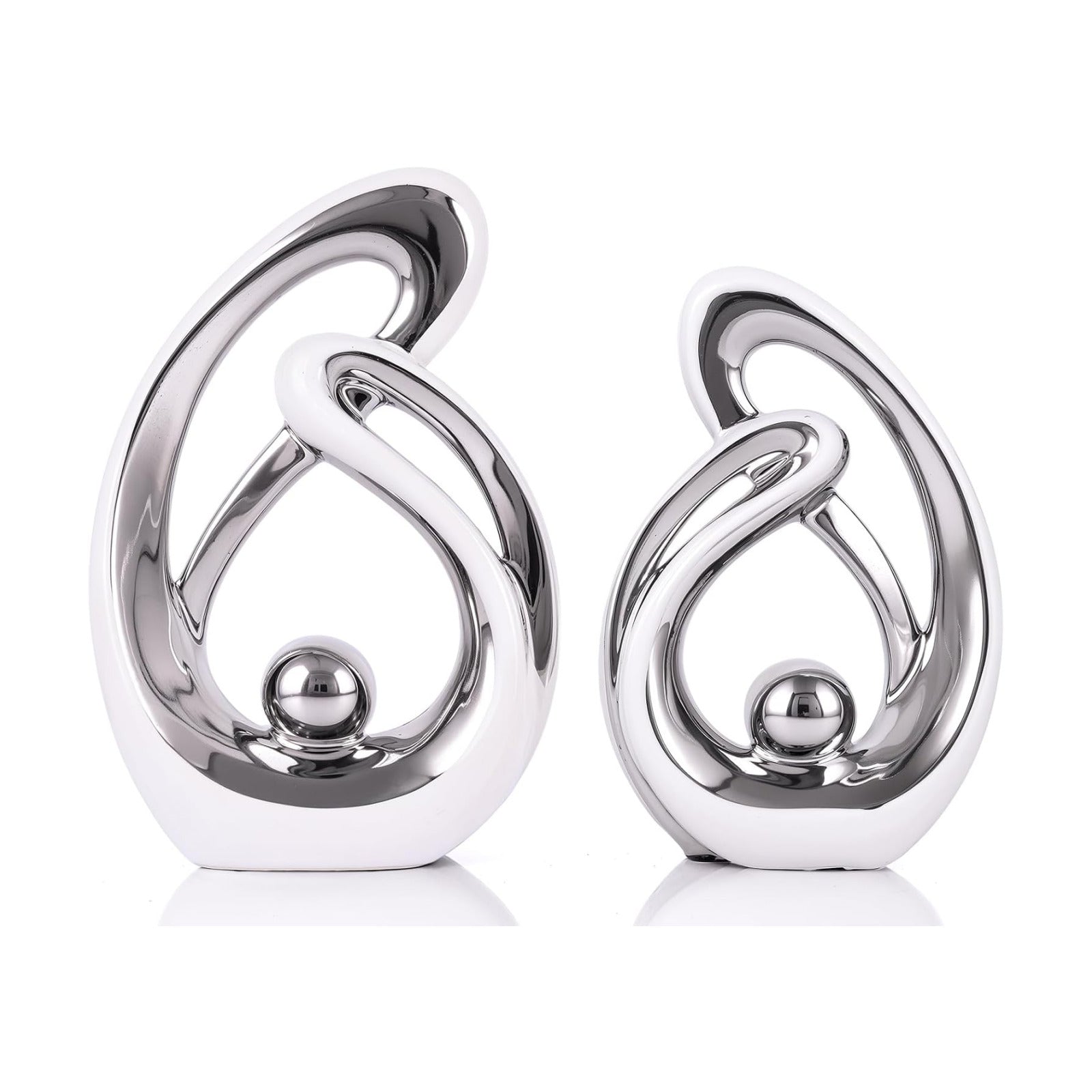 Abstract Ceramic Statue / White Silver / Small / Set of 2