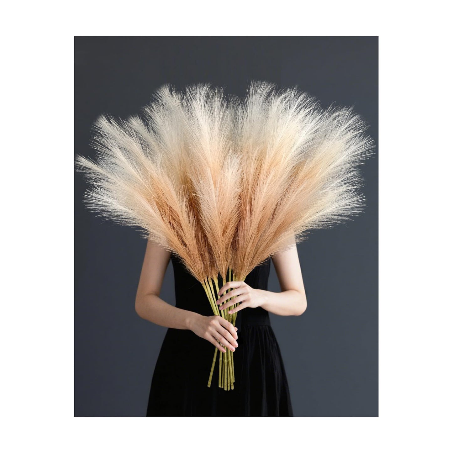 35.4" Fluffy Large Artificial Pompous Grass Branches / Beige / 35.4inch / Set of 8
