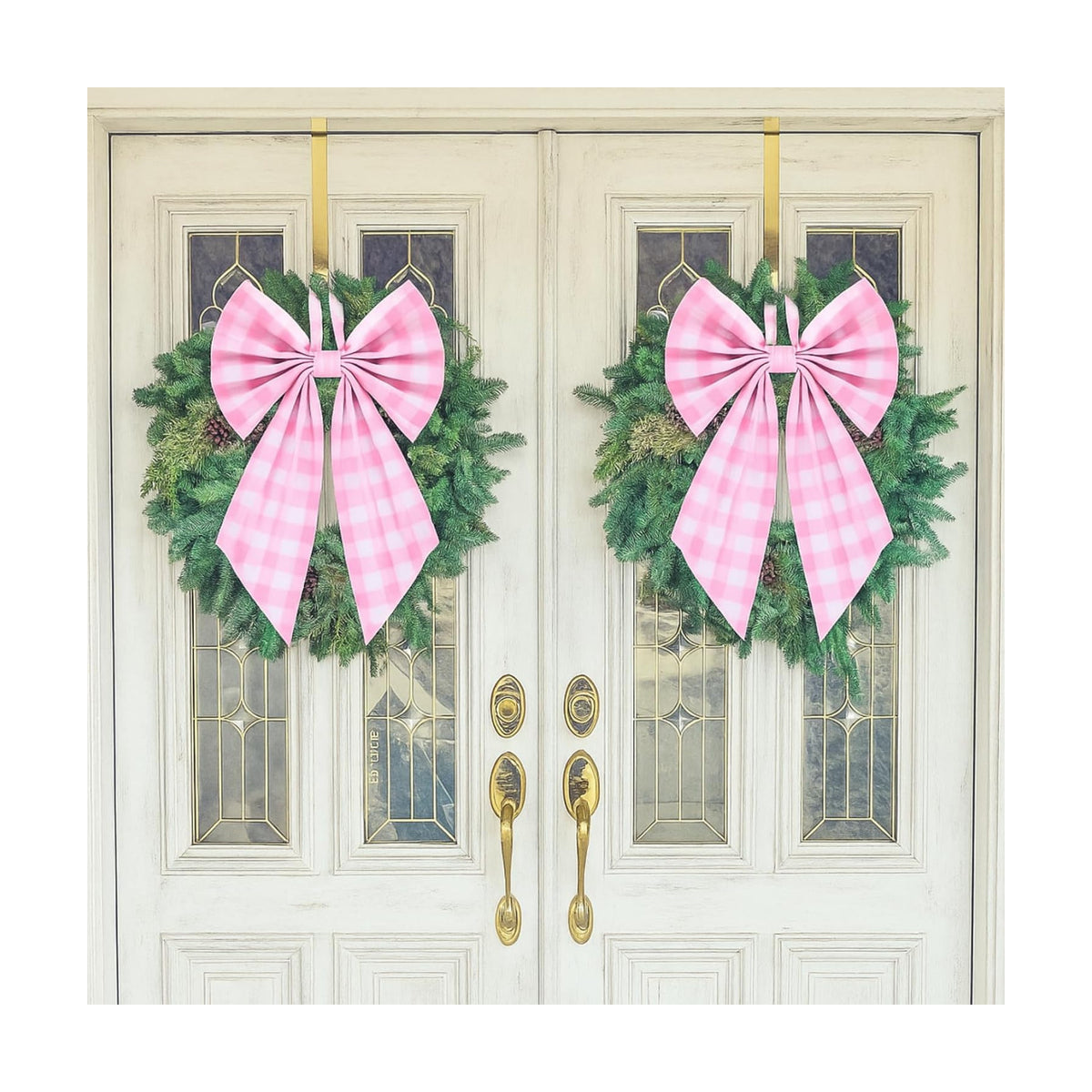 Suncalla 2 Pcs Pink Christmas Plaid Wreath Bows 18'' x 12''