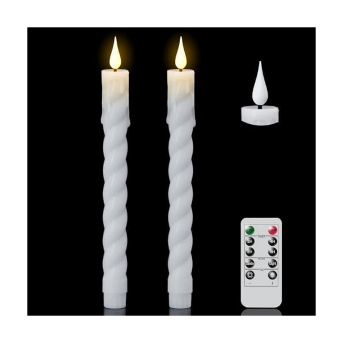 White Flameless Taper Candles Battery Operated with Remote Timer
