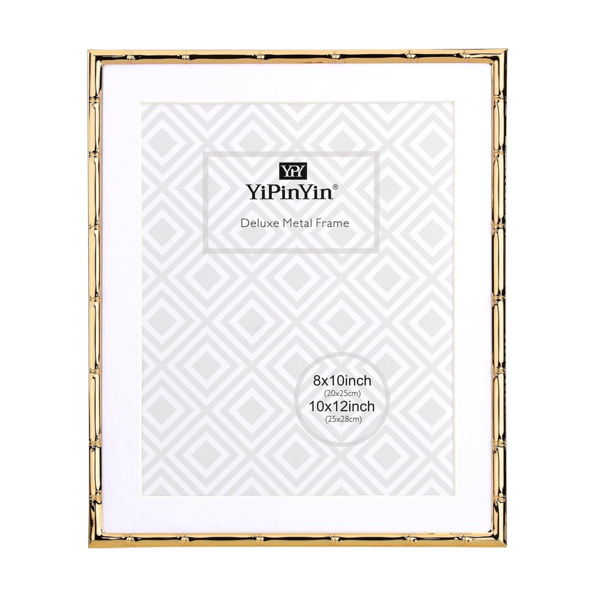 YiPinYin 10x12'' Gold Metal Bamboo Detail Picture Frame with Acid Free Mat for 8x10'', Elegant Narrow 8x10'' Gold